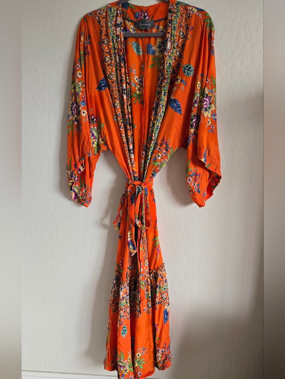 Orange Floral Tie-Waist Kimono Robe - Women Intimates & Sleepwear - Picture 5 of 10